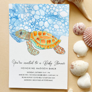 Watercolor Painted Sea Turtle Baby Shower Invitation