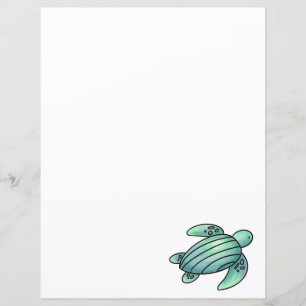 watercolor painted sea turtle cartoon blue green