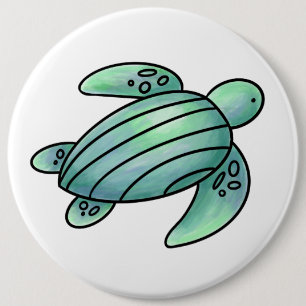 watercolor painted sea turtle cartoon blue green 6 cm round badge