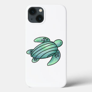 watercolor painted sea turtle cartoon blue green iPhone 13 case