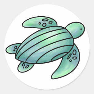 watercolor painted sea turtle cartoon blue green  classic round sticker