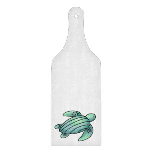 watercolor painted sea turtle cartoon blue green  cutting board
