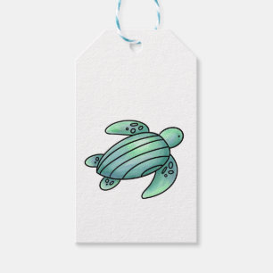 watercolor painted sea turtle cartoon blue green gift tags