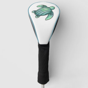 watercolor painted sea turtle cartoon blue green golf head cover