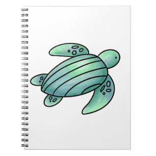 watercolor painted sea turtle cartoon blue green notebook