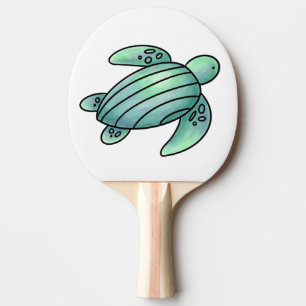 watercolor painted sea turtle cartoon blue green ping pong paddle