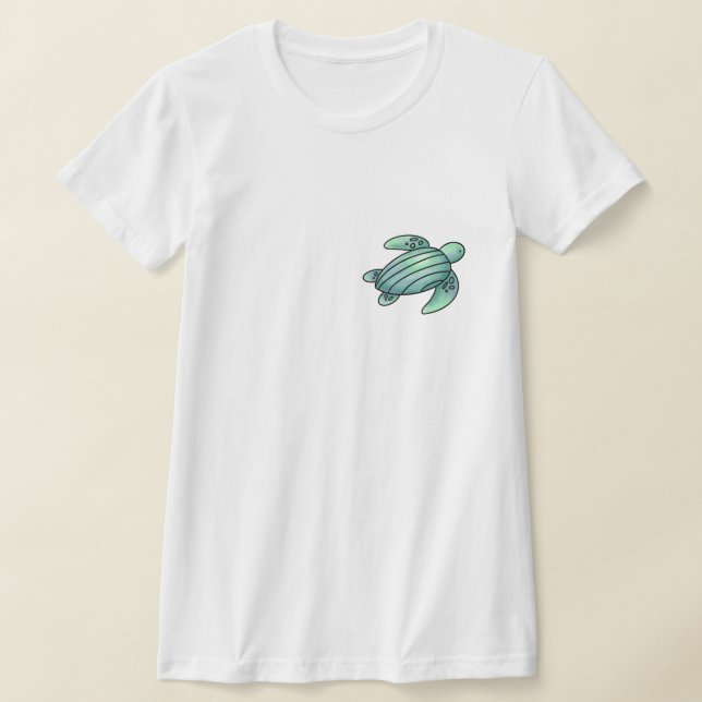 watercolor painted sea turtle cartoon blue green  T-Shirt (Laydown)