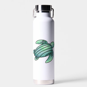 watercolor painted sea turtle cartoon blue green water bottle