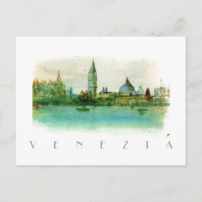 Watercolor Painted Sketch Postcard of Venice ITALY (Front)