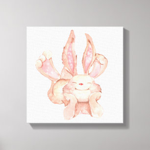 Watercolor Painted Smiling Coy Bunny Rabbit Canvas Print