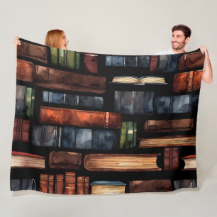 Watercolor Painted Stack of Reading Books Fleece Blanket