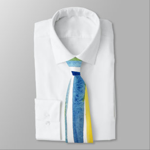 Watercolor Painted Stripes Tie – Blue & Yellow