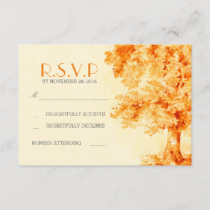 watercolor painted tree wedding RSVP cards