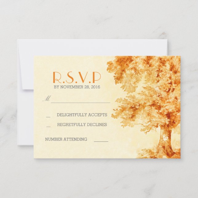 watercolor painted tree wedding RSVP cards (Front)