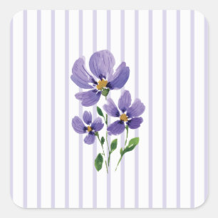 watercolor painted violets with stripes square sticker