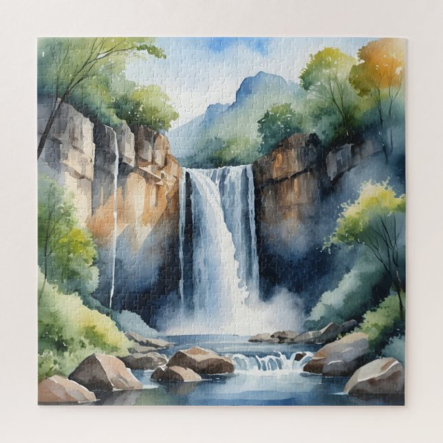Watercolor painted waterfall jigsaw puzzle (Vertical)