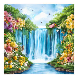 Watercolor painted waterfall photo print
