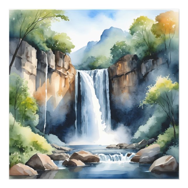 Watercolor painted waterfall photo print (Front)