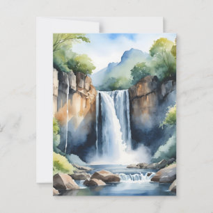 Watercolor painted waterfall postcard