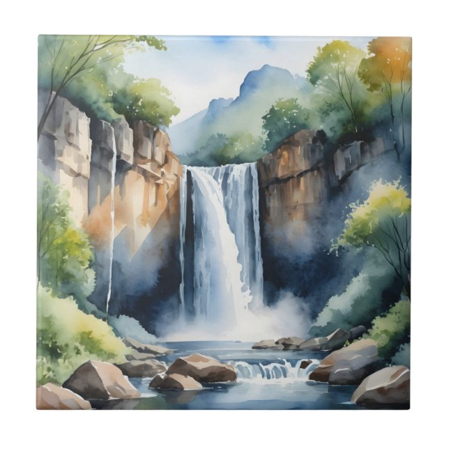 Watercolor painted waterfall tile (Front)