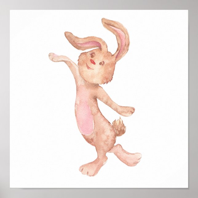 Watercolor Painted Whimsical Bunny Rabbit Cute Poster (Front)