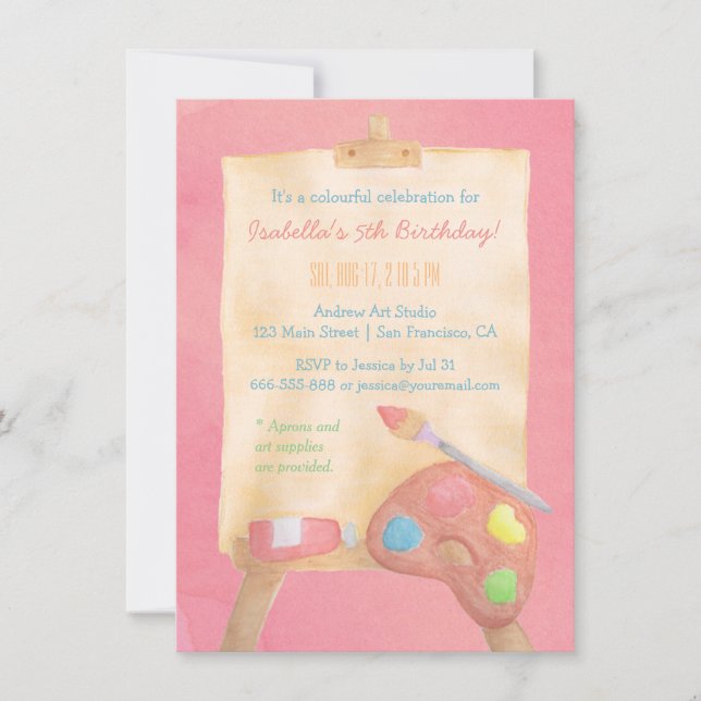 Watercolor Painting Arts Kids Birthday Party Invitation (Front)