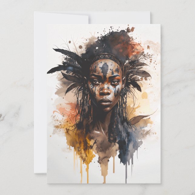 Watercolor Painting, Beautiful African Tribe Women Holiday Card (Front)