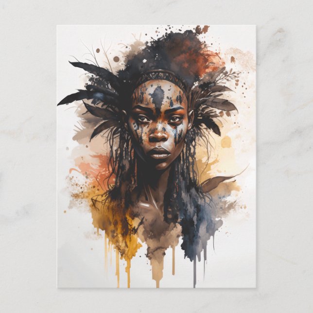 Watercolor Painting, Beautiful African Tribe Women Postcard (Front)