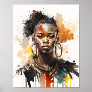 Watercolor Painting, Beautiful African Tribe Women Poster