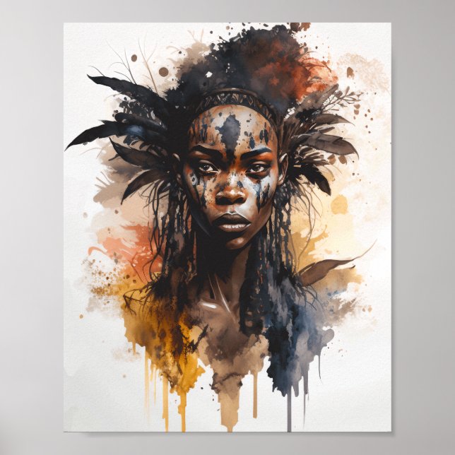 Watercolor Painting, Beautiful African Tribe Women Poster (Front)