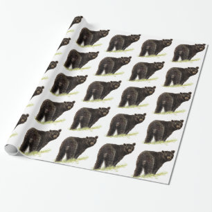 Watercolor Painting Black Bear Animal Nature Art Wrapping Paper