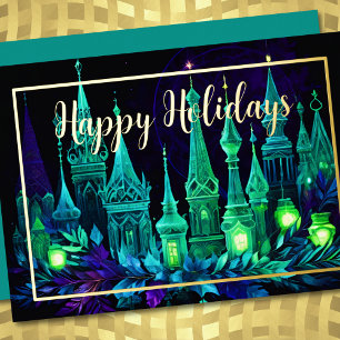 Watercolor Painting Candle Christmas Purple Green