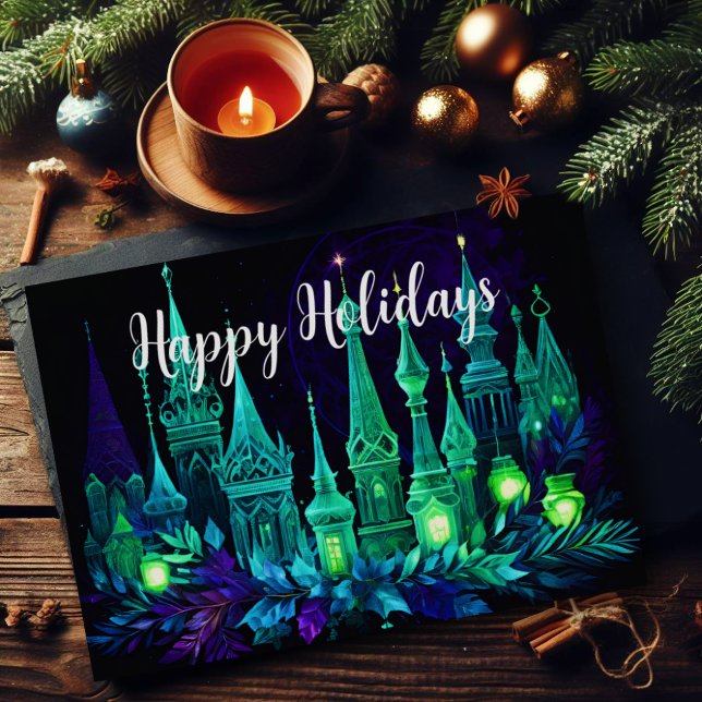 Watercolor Painting Candle Christmas Purple Green Card (Creator Uploaded)