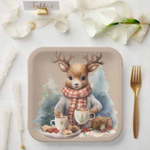 Watercolor painting Christmas rustic paper plates 