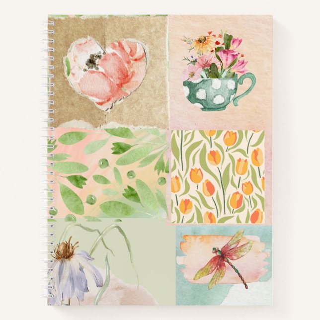 Watercolor painting collage Scrapbook style Floral Notebook (Front)