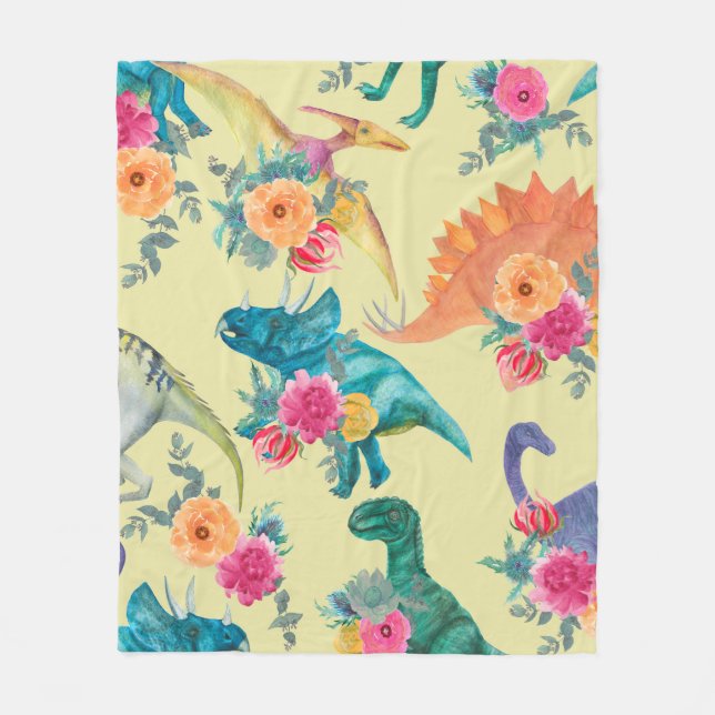 Watercolor painting dinosaurs pattern. Seamless ba Fleece Blanket (Front)