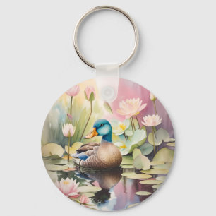Watercolor Painting Duck On a Pond Key Ring
