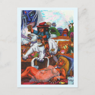 Watercolor Painting Eros ride Aurora Lioness Dream Holiday Postcard