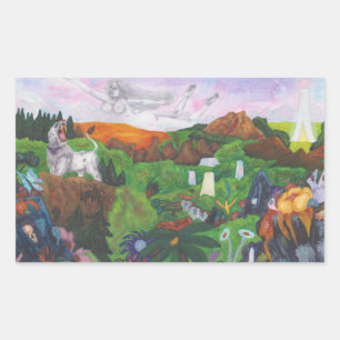 Watercolor Painting Fantasy Landscape Goddess Love Rectangular Sticker