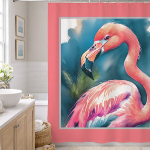 Watercolor Painting Flamingo Shower Curtain