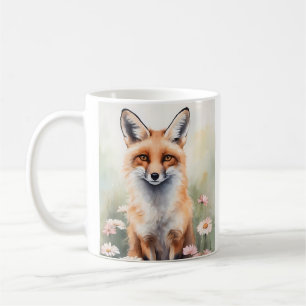 Watercolor Painting Fox With Daisy flowers Coffee Mug