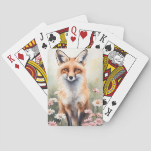 Watercolor Painting Fox With Daisy flowers Playing Cards