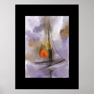 Watercolor painting hand drawn ship on the torque poster