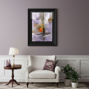 Watercolor painting hand drawn ship on the torque  poster