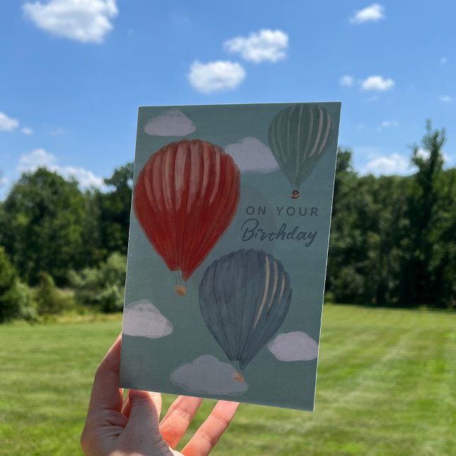 Watercolor Painting Hot Air Balloons Birthday Holiday Card (Creator Uploaded)