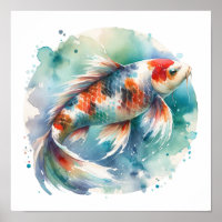 Watercolor Painting Koi Fish Art