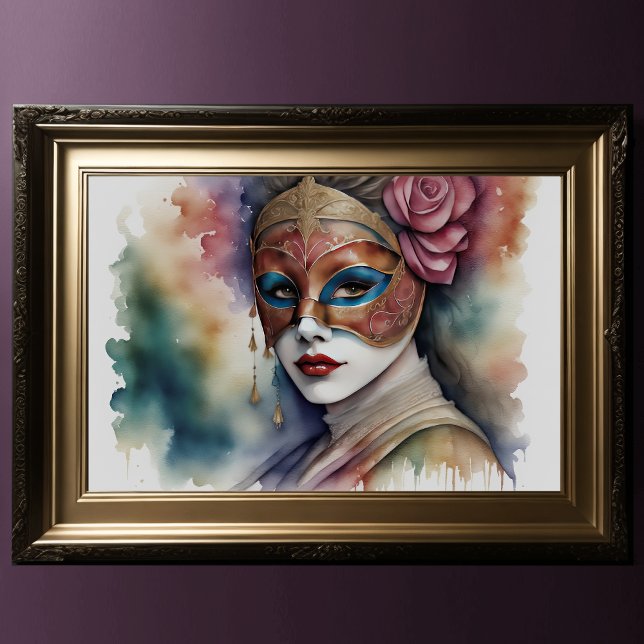 Watercolor Painting Lady Wearing Venetian Mask Poster (Creator Uploaded)