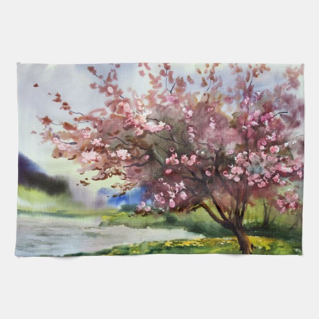 Watercolor Painting Landscape Tea Towel (Horizontal)