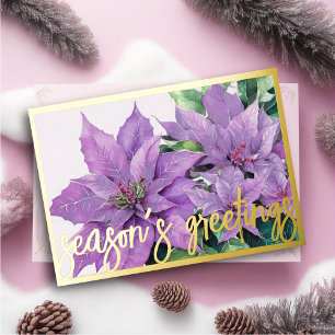 Watercolor Painting Lavender Poinsettia Christmas Holiday Card