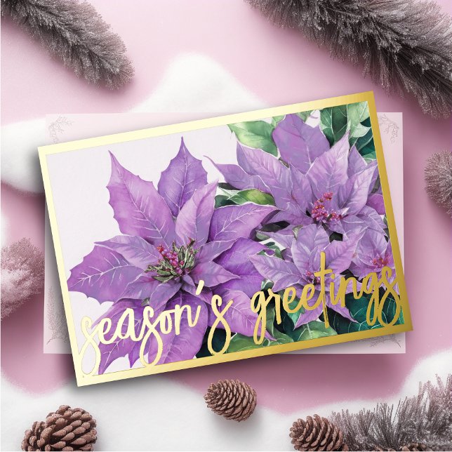 Watercolor Painting Lavender Poinsettia Christmas Holiday Card (Creator Uploaded)